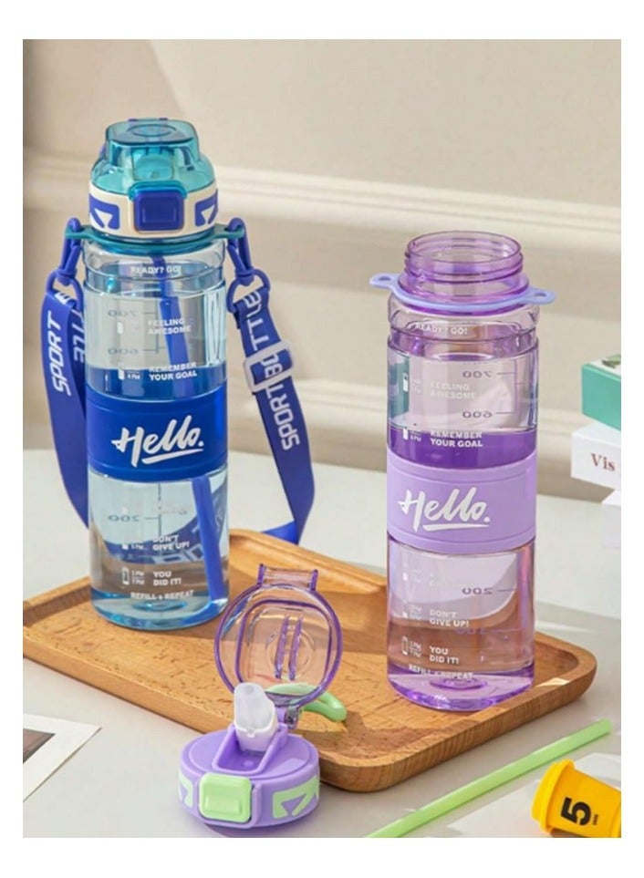 1000ml Healthy Plastic Sports Water Bottle with Time Markers and Motivational Markers, Reusable and Leak Proof, Perfect for Men and Women for Gym, Soccer, Outdoor Activities, School, Fitness, and Work Milk and Juice, Multi-Purpose Healthy Gym Clear Water Bottle for Gym and School - Leak Proof Water Bottle - Clear Water Bottle with Time Markers - Water and Juice Bottle for School