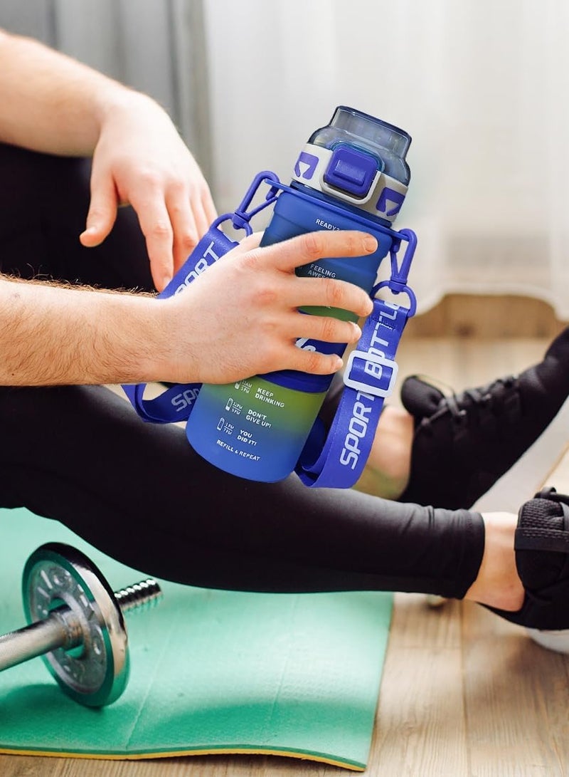 1000ml Healthy Plastic Sports Water Bottle with Time Markers and Motivational Markers, Reusable and Leak Proof, Perfect for Men and Women for Gym, Soccer, Outdoor Activities, School, Fitness, and Work Milk and Juice, Multi-Purpose Healthy Gym Clear Water Bottle for Gym and School - Leak Proof Water Bottle - Clear Water Bottle with Time Markers - Water and Juice Bottle for School