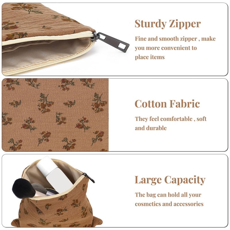 BBORGDC Small Cosmetic Bag Set of 3 for Purse, Cute Cotton Floral Makeup Bags, Small Makeup Bag Organizer, Cosmetic Pouch Set for Travel & Daily Use - Image 5