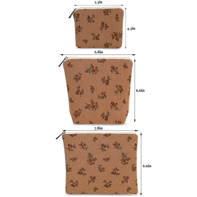 BBORGDC Small Cosmetic Bag Set of 3 for Purse, Cute Cotton Floral Makeup Bags, Small Makeup Bag Organizer, Cosmetic Pouch Set for Travel & Daily Use - Image 4