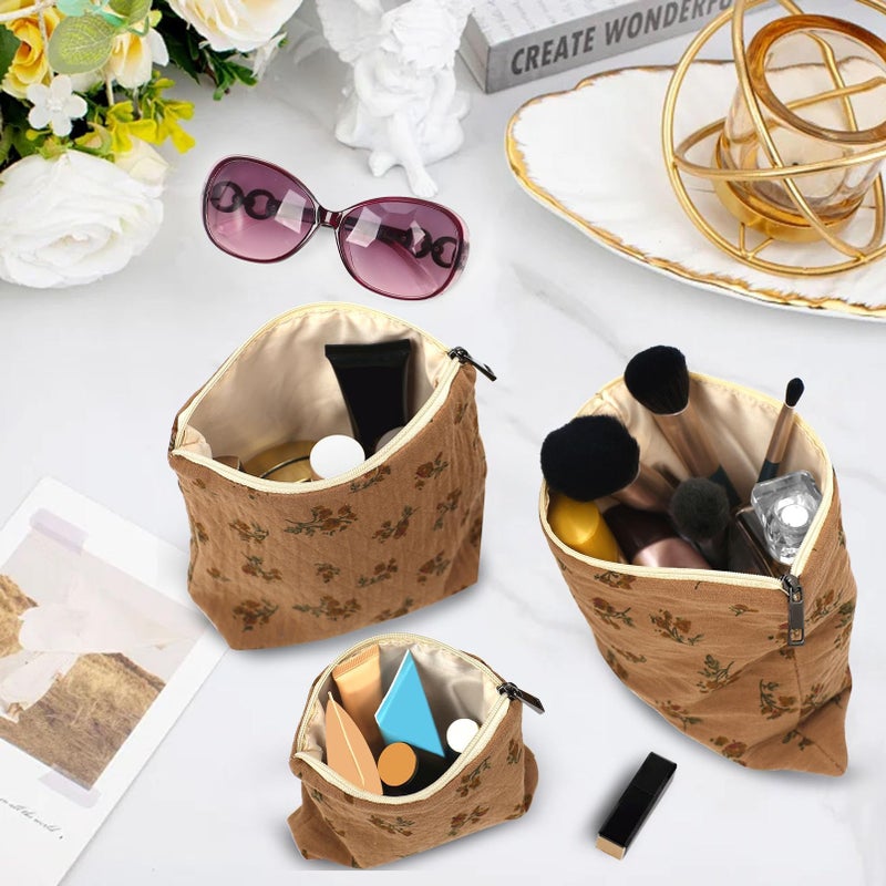 BBORGDC Small Cosmetic Bag Set of 3 for Purse, Cute Cotton Floral Makeup Bags, Small Makeup Bag Organizer, Cosmetic Pouch Set for Travel & Daily Use - Image 2