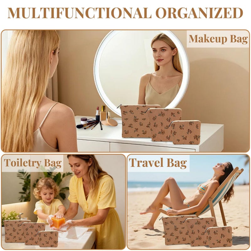 BBORGDC Small Cosmetic Bag Set of 3 for Purse, Cute Cotton Floral Makeup Bags, Small Makeup Bag Organizer, Cosmetic Pouch Set for Travel & Daily Use - Image 3