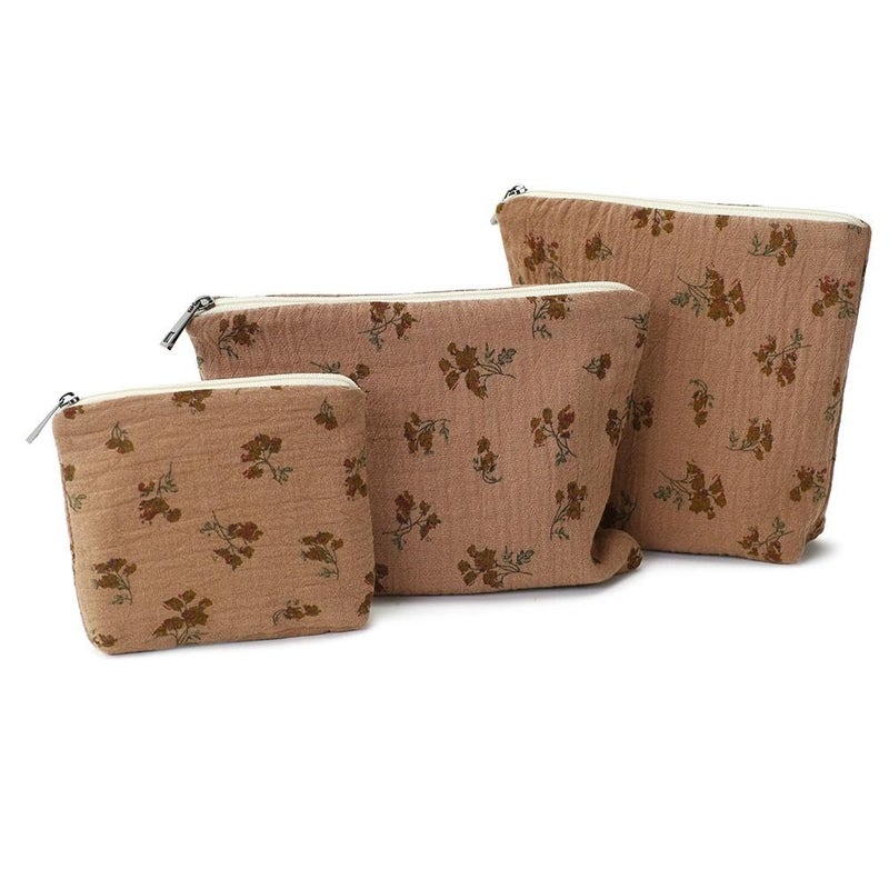 BBORGDC Small Cosmetic Bag Set of 3 for Purse, Cute Cotton Floral Makeup Bags, Small Makeup Bag Organizer, Cosmetic Pouch Set for Travel & Daily Use - Image 1