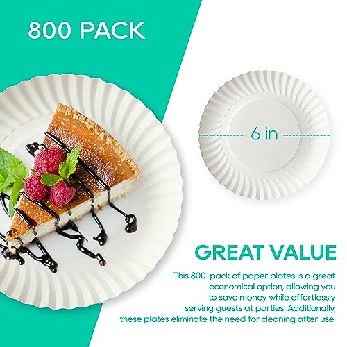 JOLLY PARTY 6 Inch White Paper Plates Uncoated, Everyday Disposable Paper Plates, Light Weight Small Dessert Plates, Round 6" Paper Plate Bulk, 800 Count - Image 2