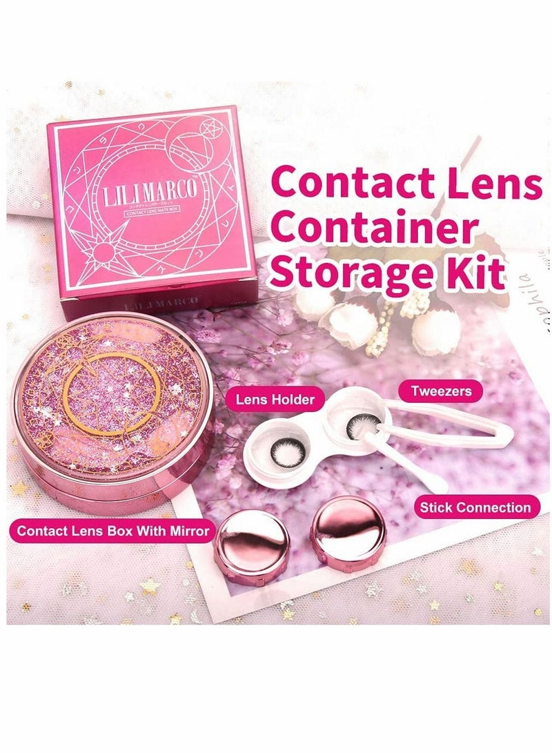 Y&D Pupil Box, Contact Lens Case, Bling Stars Colored Case Holder, Cute Travel With Mirror, Tweezers And Remover Tool, Container Storage Kit,b for Girls (Pink)  - Image 5