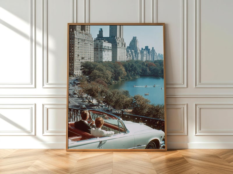 TNESSENTIAL Vintage New York Convertible Poster, Mid-Century Manhattan Scene, Classic Car Print - Image 1