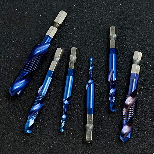 ASDTODW 6 Packs Combination Drill & Taps Bit Set, Screw Tapping in 6 Sizes Metric Thread M3 M4 M5 M6 M8 M10 with Nano Blue Coating， Hex Shank - Image 5