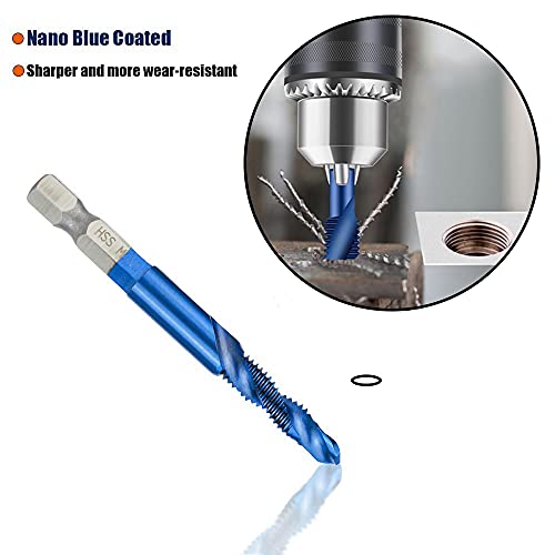 ASDTODW 6 Packs Combination Drill & Taps Bit Set, Screw Tapping in 6 Sizes Metric Thread M3 M4 M5 M6 M8 M10 with Nano Blue Coating， Hex Shank - Image 3
