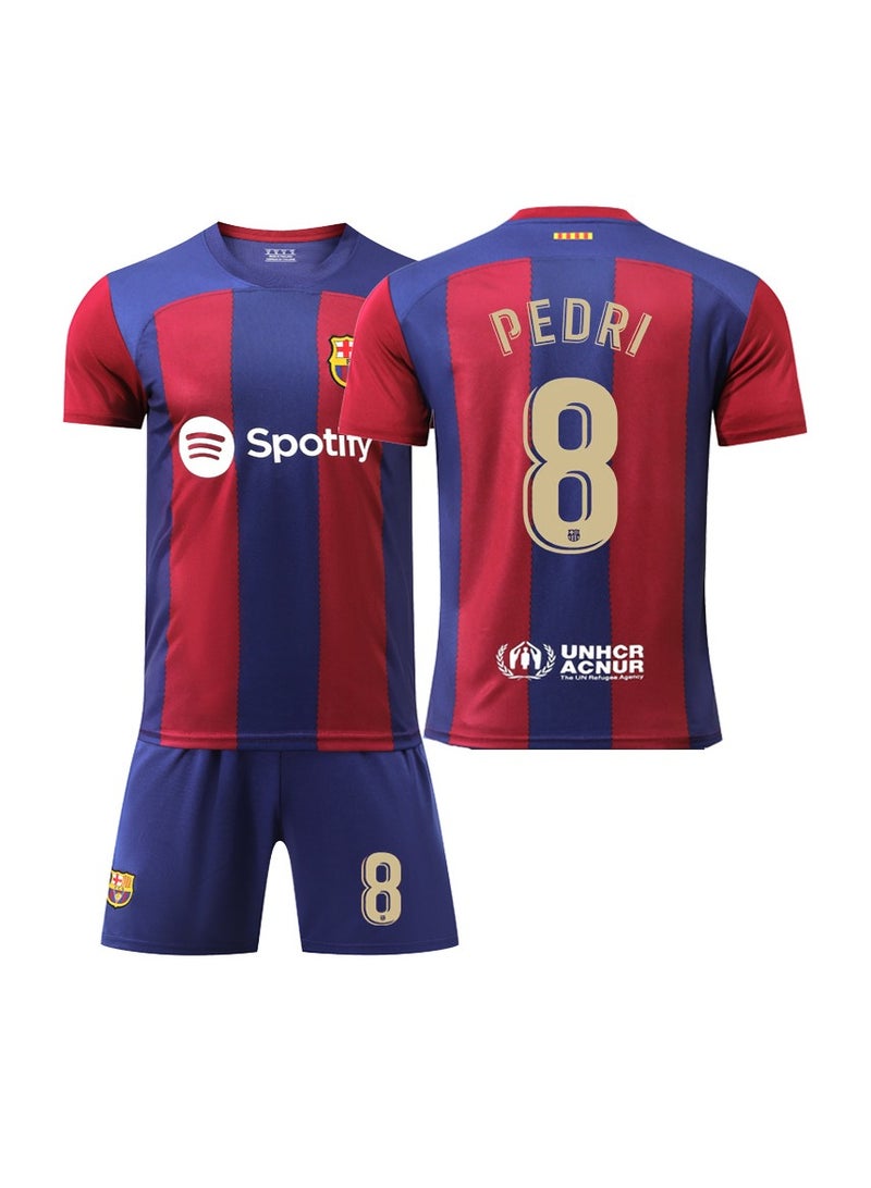 عام 23-24 برشلونة قميص كرة القدم الرئيسي Pedri #8 مجموعة هدية تشمل القميص والشورت بأحجام للأطفال والكبار، هدية لأصدقاء المشجعين - Image 1
