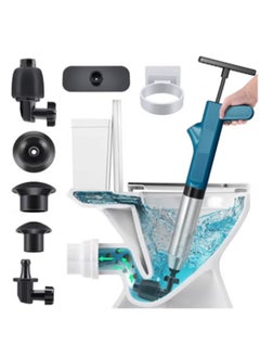 Toilet Plunger Stainless Steel High Pressure Plunger Kit with 5 Pcs Clog Remover Head, Air Drain Toilet Unclogger Multi Power Plunger with Visual Barometer for Toilets Sinks Shower Drains Floor Drains