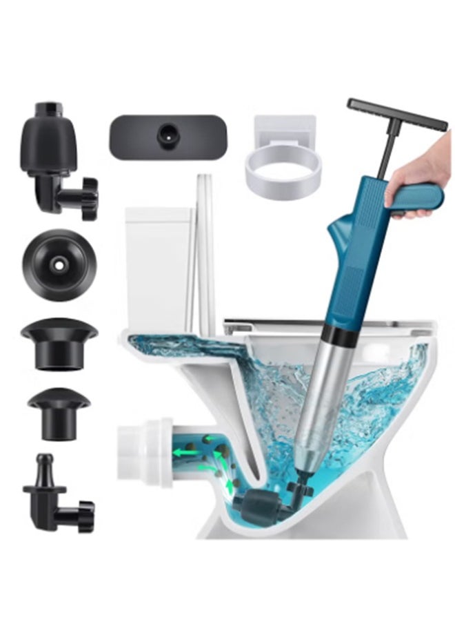 KIIUMI - Toilet Plunger Stainless Steel High Pressure Plunger Kit with 5 Pcs Clog Remover Head, Air Drain Toilet Unclogger Multi Power Plunger with Visual Barometer for Toilets Sinks Shower Drains Floor Drains - Image 1