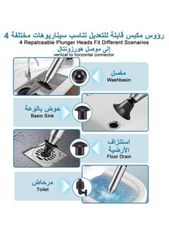 KIIUMI Toilet Plunger Stainless Steel High Pressure Plunger Kit with 5 Pcs Clog Remover Head, Air Drain Toilet Unclogger Multi Power Plunger with Visual Barometer for Toilets Sinks Shower Drains Floor Drains  - Image 3