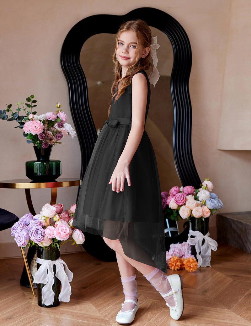 Arshiner Church Dresses for Girls Tween Formal Summer Funeral Graduation Tulle Sundress Black - Image 3
