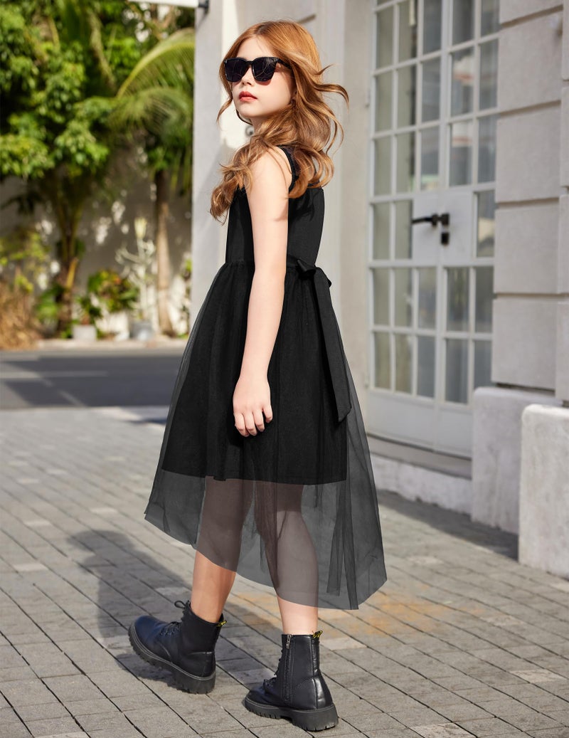 Arshiner Church Dresses for Girls Tween Formal Summer Funeral Graduation Tulle Sundress Black - Image 5
