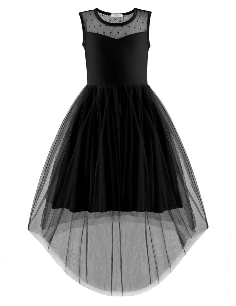 Arshiner Church Dresses for Girls Tween Formal Summer Funeral Graduation Tulle Sundress Black - Image 1