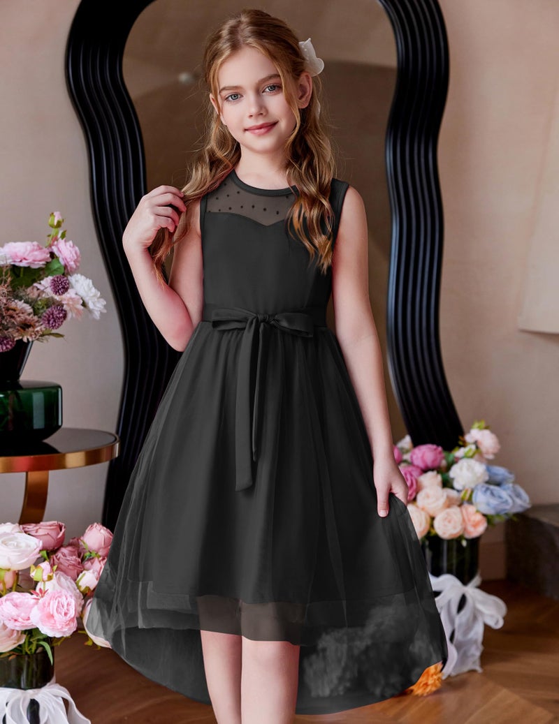 Arshiner Church Dresses for Girls Tween Formal Summer Funeral Graduation Tulle Sundress Black - Image 2