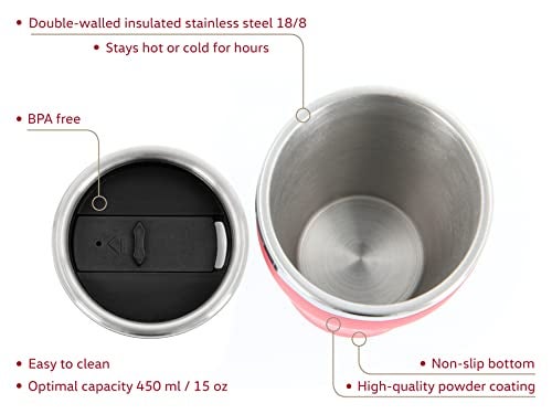 BRISA VW Collection - Insulated Stainless Steel Thermo Drinking Cup in VW Logo Design, Double-Walled (450ml/15.2 fl oz/Red) - Image 2