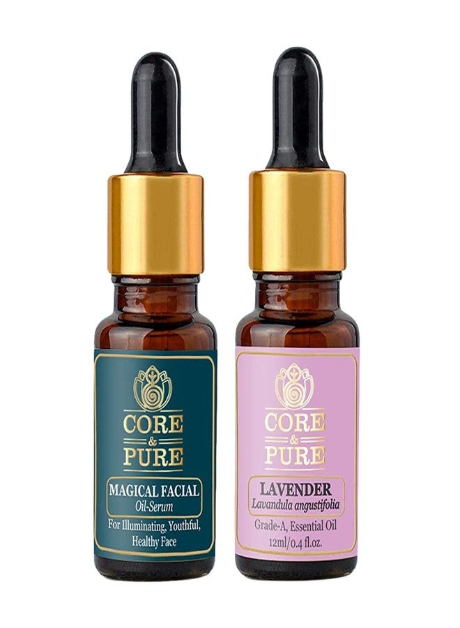 CORE & PURE Combo Pack of Magical Facial Oil Serum & Lavender Grade-A, Essential Oil (12 ml Each) - Image 1