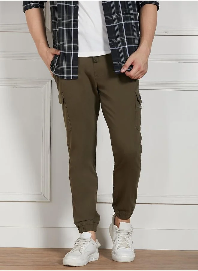 دينيس لينغو Men’s Relaxed Fit Olive Cargo Trousers – Durable and Fashionable