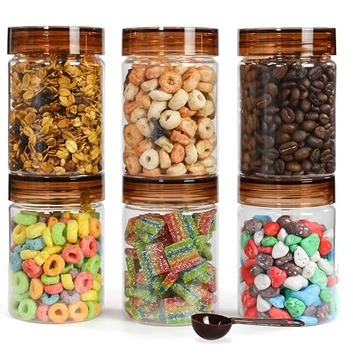 Homeor Plastic Storage Jar & Containers With Spoon, Airtight & BPA Free Containers for Kitchen Storage, Grocery Kitchen Container, Multipurpose Jar, Fridge Storage Container, 300 ML Set 12, Brown - Image 1