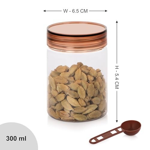 Homeor Plastic Storage Jar & Containers With Spoon, Airtight & BPA Free Containers for Kitchen Storage, Grocery Kitchen Container, Multipurpose Jar, Fridge Storage Container, 300 ML Set 12, Brown - Image 2
