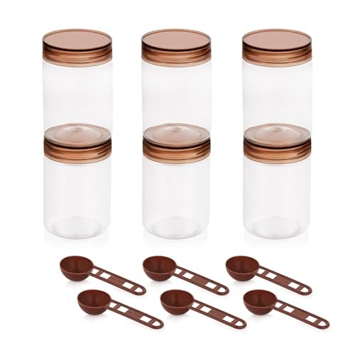 Homeor Plastic Storage Jar & Containers With Spoon, Airtight & BPA Free Containers for Kitchen Storage, Grocery Kitchen Container, Multipurpose Jar, Fridge Storage Container, 300 ML Set 12, Brown - Image 4