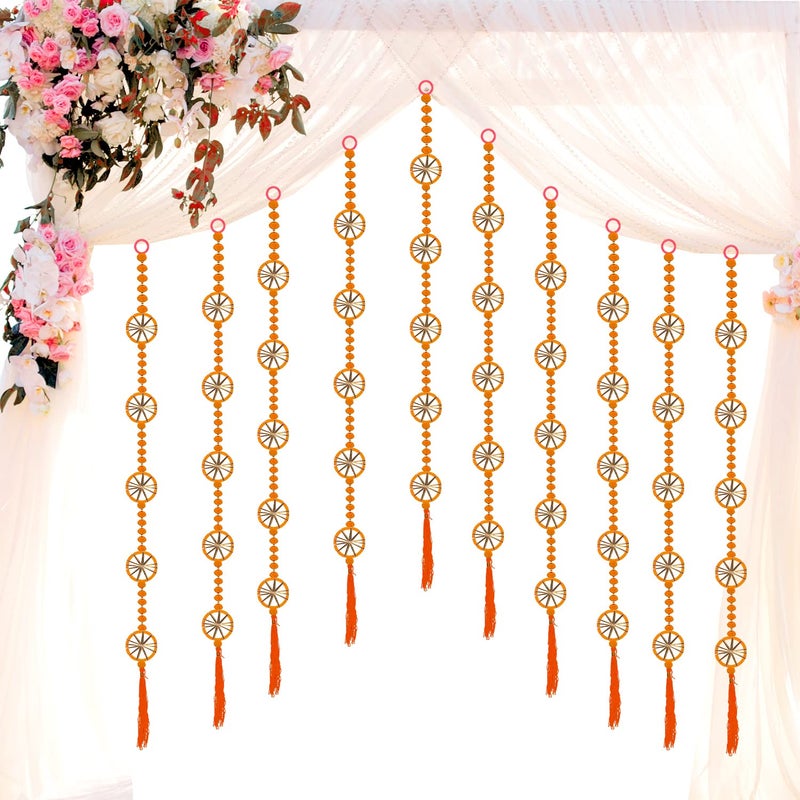 Rajasthan Kraft Rajasthan Kraft Handmade Pom Pom Beads with Gotta Patti Ring Tassels Used for Wall Decor and Door HangingHome Office Diwali Decoration Length 55 Inch Pack of 20 Colour Orange RK3480320  - Image 3