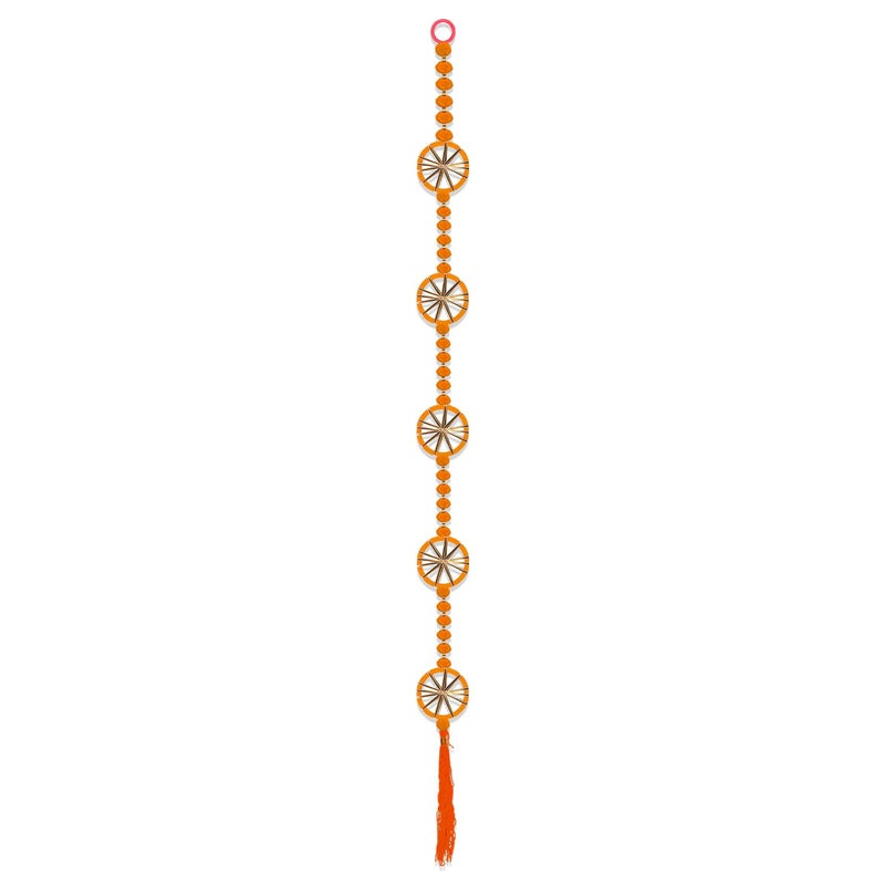 Rajasthan Kraft Rajasthan Kraft Handmade Pom Pom Beads with Gotta Patti Ring Tassels Used for Wall Decor and Door HangingHome Office Diwali Decoration Length 55 Inch Pack of 20 Colour Orange RK3480320  - Image 4