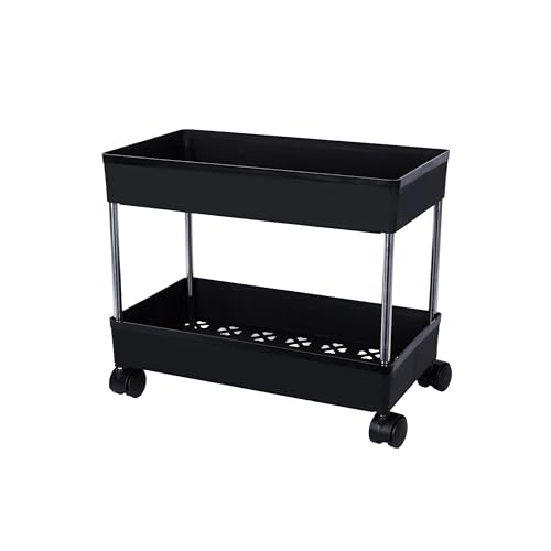PULSBERY Plastic Multipurpose Storage Organizer Slim Rack Shelf with Wheels or Living Room or Office or Bed Room, Bath Room, Kids Room, Kitchen Trolley (Black, 2 Layer) - Image 4