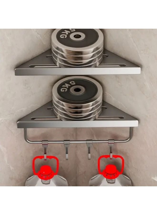 Minimalist Triangle Bathroom Shelf Floating Storage Rack With Hooks - Image 4