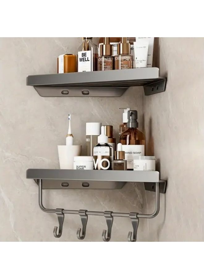 Minimalist Triangle Bathroom Shelf Floating Storage Rack With Hooks - Image 2