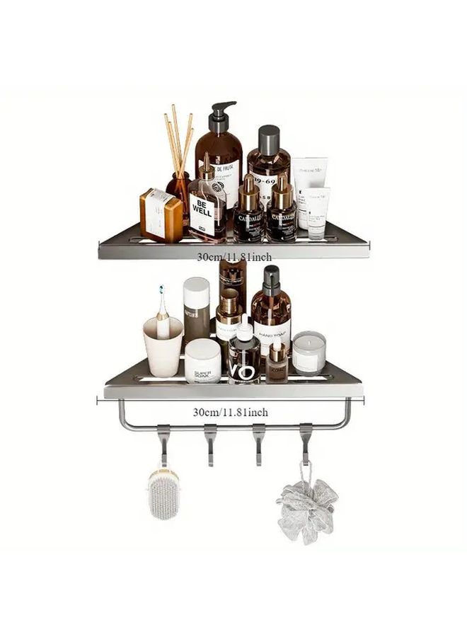 Minimalist Triangle Bathroom Shelf Floating Storage Rack With Hooks - Image 3
