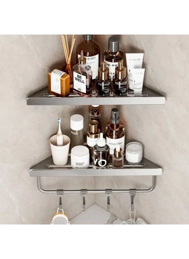 Minimalist Triangle Bathroom Shelf Floating Storage Rack With Hooks - Image 1
