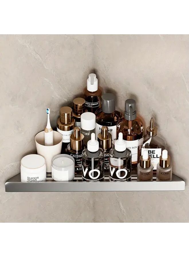 Minimalist Triangle Bathroom Shelf Floating Storage Rack With Hooks - Image 5
