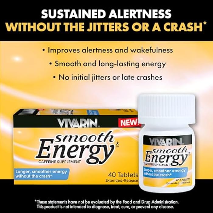 Vivarin Smooth Energy Extended Release Caffeine Tablets, 200mg, Focus, Alertness & Mental Clarity, Non-Habit Forming Energy Supplement, Sugar & Calorie Free, 40 Count - Image 2