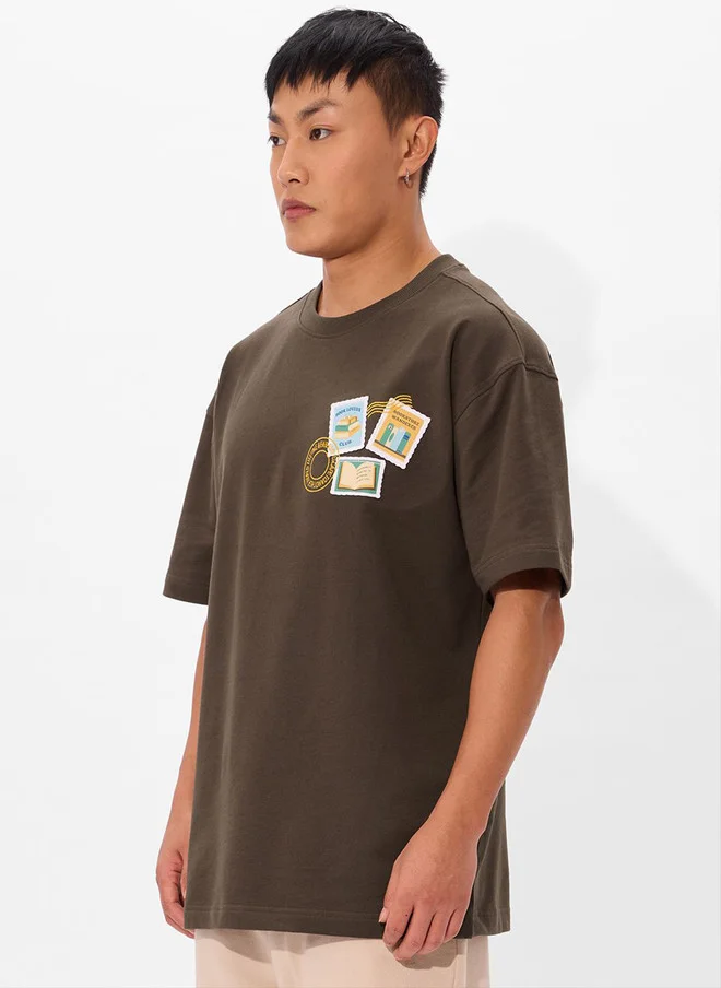 The Souled Store  The Souled Store Men Coffee Brown Printed Cotton Oversized T-Shirt  | Best Price UAE