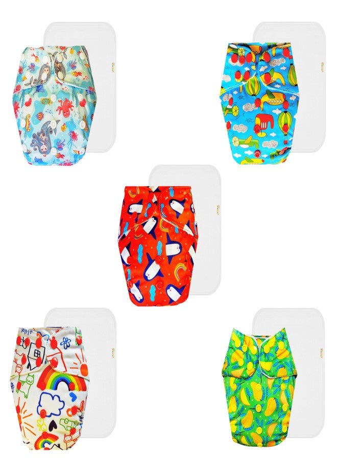 Dumbledo Premium Cloth Diaper with Cotton Insert (Pack of 5) | Snug Fit | Leakproof | Travel Friendly | All-Day Wear | 3 Months - 3 Years | Unisex Baby - Image 1