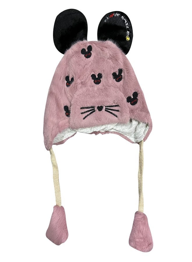 Missby® Baby Boy & Girl Fleece Lined Mickey Winter Cap (Size:1-3 Years) (Blush)