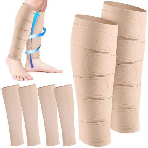 Croknit 3 Pairs Lymphedema Compression Leg Wraps Adjustable Lower Leg Cover up Medical Shin Splint Wrap for Heaviness Fatigue (Complexion) - Image 1
