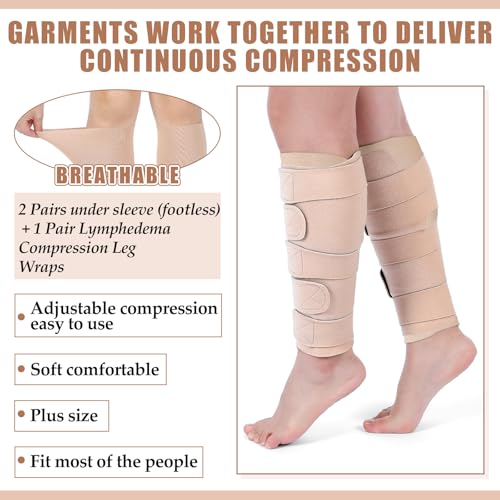 Croknit 3 Pairs Lymphedema Compression Leg Wraps Adjustable Lower Leg Cover up Medical Shin Splint Wrap for Heaviness Fatigue (Complexion) - Image 4