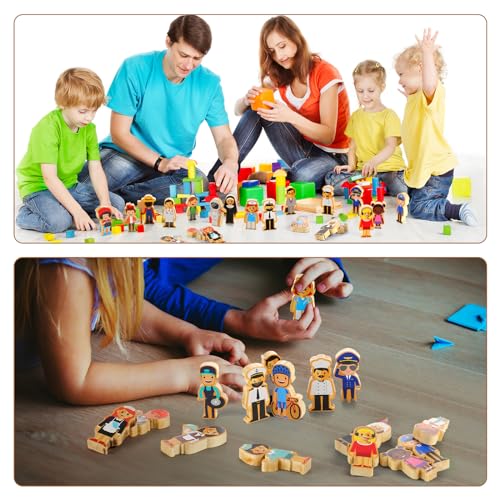 Kathfly 36 Pcs Wooden Community Helpers Community Wooden Toy Preschool Little Professionals Block Character Set Multicultural Career Figurines Creative Play Social Emotional Learning Wood People Toy - Image 3