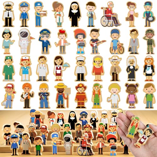 Kathfly 36 Pcs Wooden Community Helpers Community Wooden Toy Preschool Little Professionals Block Character Set Multicultural Career Figurines Creative Play Social Emotional Learning Wood People Toy - Image 4