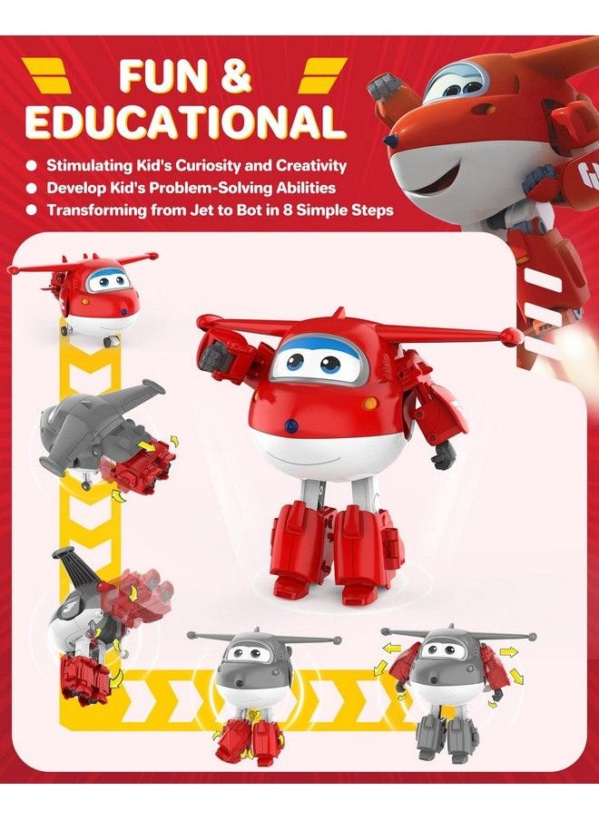 SUPER WINGS - Toys Jett Transformer Toys 5 Inch Airplane Toy For Kids 3 5 Years Old Transforming From Toy Jet To Robot Real Mobile Wheels Birthday Party Supplies For Preschool Boys And Girls Red - Image 1