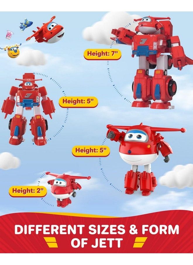 SUPER WINGS - Toys Jett Transformer Toys 5 Inch Airplane Toy For Kids 3 5 Years Old Transforming From Toy Jet To Robot Real Mobile Wheels Birthday Party Supplies For Preschool Boys And Girls Red - Image 1