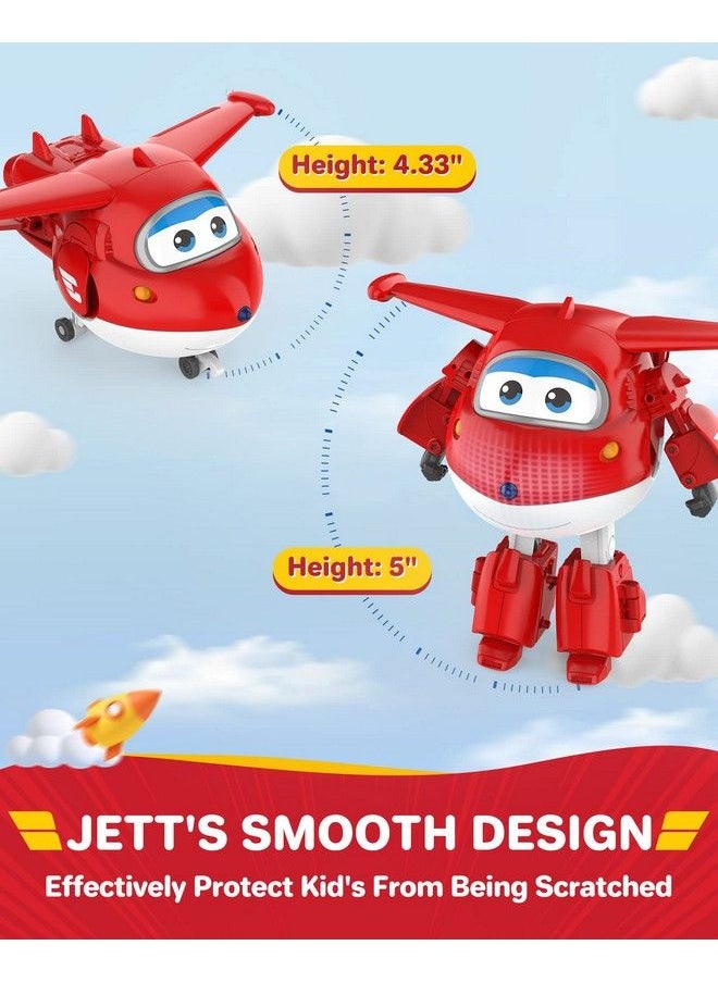 SUPER WINGS - Toys Jett Transformer Toys 5 Inch Airplane Toy For Kids 3 5 Years Old Transforming From Toy Jet To Robot Real Mobile Wheels Birthday Party Supplies For Preschool Boys And Girls Red - Image 1