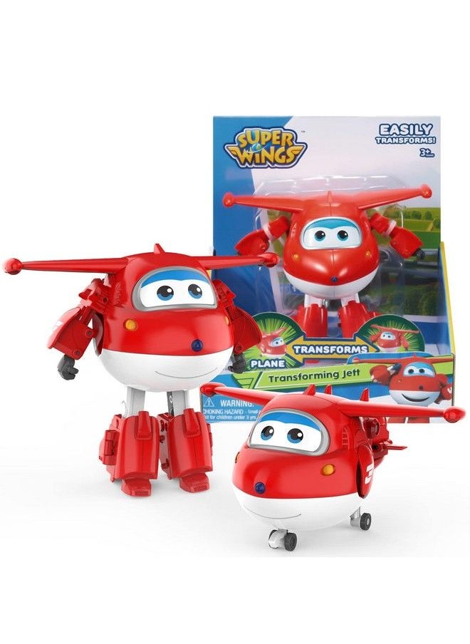 SUPER WINGS - Toys Jett Transformer Toys 5 Inch Airplane Toy For Kids 3 5 Years Old Transforming From Toy Jet To Robot Real Mobile Wheels Birthday Party Supplies For Preschool Boys And Girls Red - Image 1