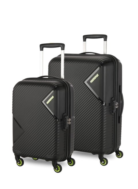 Omega Set of 2 | Hard Luggage (55 +79cm) | Cabin and Large Check-in Luggage | Robust Construction with Strong Wheels, Rust-Free Trolley, Secured Zip and Combination Lock | Black
