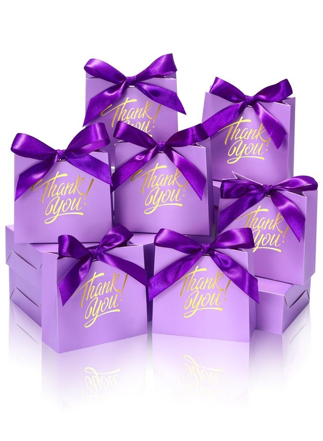 DOYIDE 30 Pack Small Thank You Gift Bags, 4.5x1.8x3.9in Party Favor Bags with Bow Ribbon, Mini Paper Gift Bag with Gold Foil Printed, Purple Treat Boxes for Birthday Wedding Bridal Baby Shower - Image 1