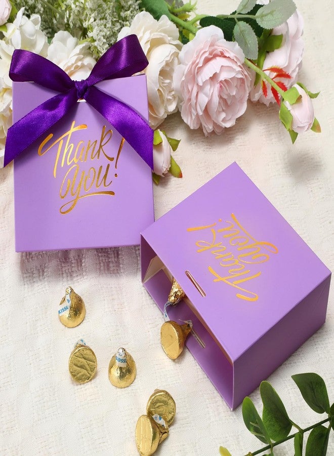 DOYIDE 30 Pack Small Thank You Gift Bags, 4.5x1.8x3.9in Party Favor Bags with Bow Ribbon, Mini Paper Gift Bag with Gold Foil Printed, Purple Treat Boxes for Birthday Wedding Bridal Baby Shower - Image 2