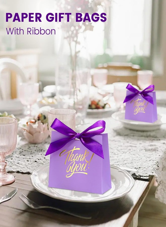 DOYIDE 30 Pack Small Thank You Gift Bags, 4.5x1.8x3.9in Party Favor Bags with Bow Ribbon, Mini Paper Gift Bag with Gold Foil Printed, Purple Treat Boxes for Birthday Wedding Bridal Baby Shower - Image 5